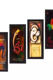 Set Of 4 Lord Ganesha Satin Matt Texture UV Art Painting