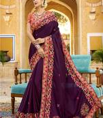 Wine embroidered silk saree with blouse