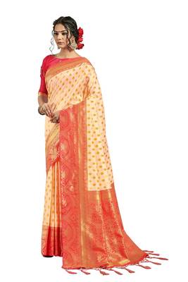 White woven art silk saree with blouse 1