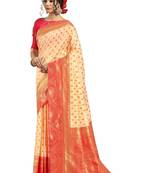 White woven art silk saree with blouse