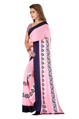 Multicolor plain satin saree with blouse 3
