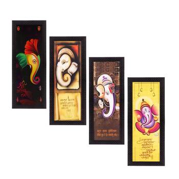 Set Of 4 Lord Ganesha Satin Matt Texture UV Art Painting 1