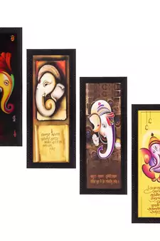 Set Of 4 Lord Ganesha Satin Matt Texture UV Art Painting
