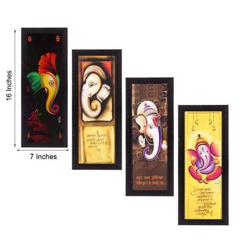 Set Of 4 Lord Ganesha Satin Matt Texture UV Art Painting 3