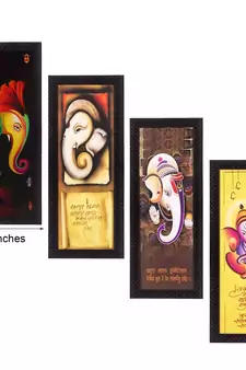 Set Of 4 Lord Ganesha Satin Matt Texture UV Art Painting