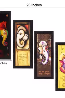 Set Of 4 Lord Ganesha Satin Matt Texture UV Art Painting