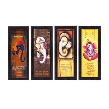 Set Of 4 Lord Ganesha Satin Matt Texture UV Art Painting 1