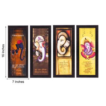 Set Of 4 Lord Ganesha Satin Matt Texture UV Art Painting 3
