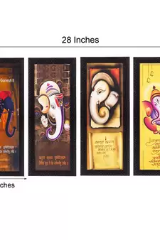 Set Of 4 Lord Ganesha Satin Matt Texture UV Art Painting