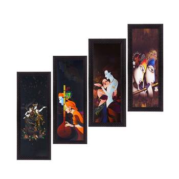 Set Of 4 Radha Krishna Satin Matt Texture UV Art Painting 1