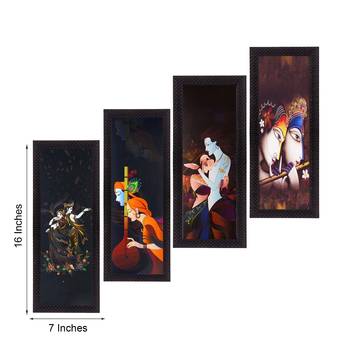 Set Of 4 Radha Krishna Satin Matt Texture UV Art Painting 2