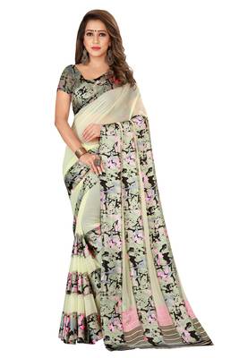 Multicolor plain satin saree with blouse 1