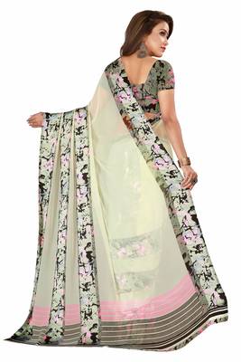 Multicolor plain satin saree with blouse 2