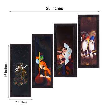 Set Of 4 Radha Krishna Satin Matt Texture UV Art Painting 3