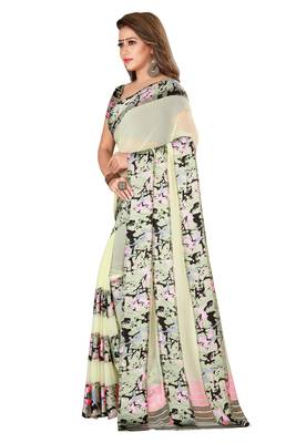 Multicolor plain satin saree with blouse 3