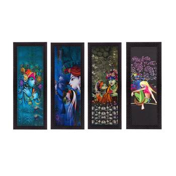Set Of 4 Radha Krishna Satin Matt Texture UV Art Painting 1