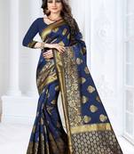 Navy blue woven banarasi silk saree with blouse