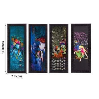 Set Of 4 Radha Krishna Satin Matt Texture UV Art Painting 2