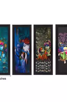 Set Of 4 Radha Krishna Satin Matt Texture UV Art Painting
