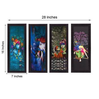 Set Of 4 Radha Krishna Satin Matt Texture UV Art Painting 3
