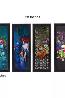 Set Of 4 Radha Krishna Satin Matt Texture UV Art Painting