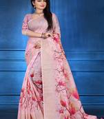 Pink printed linen saree with blouse