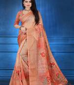 Peach printed linen saree with blouse