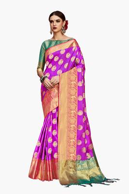 Purple woven art silk saree with blouse 1