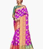 Purple woven art silk saree with blouse