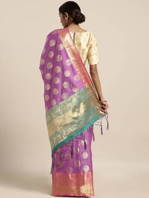 Purple woven art silk saree with blouse 2