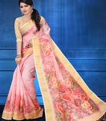   light pink printed linen saree with blouse