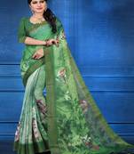 Green printed linen saree with blouse