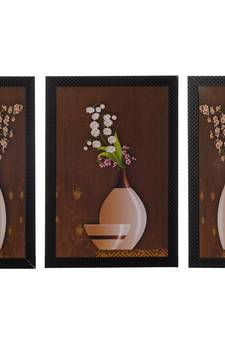 Set of 3 Floral Pot Satin Matt Texture UV Art Painting