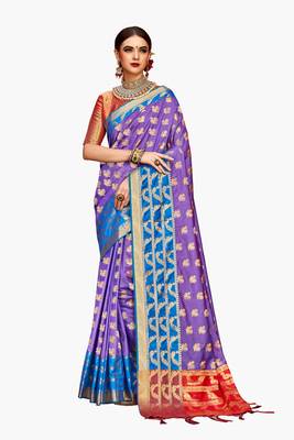 purple woven art silk saree with blouse 1