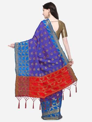 purple woven art silk saree with blouse 2