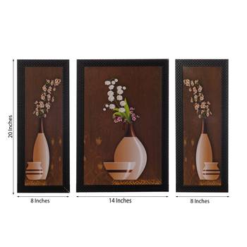 Set of 3 Floral Pot Satin Matt Texture UV Art Painting 3