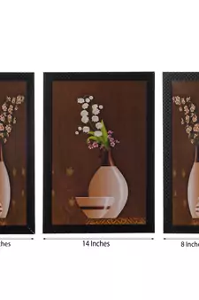 Set of 3 Floral Pot Satin Matt Texture UV Art Painting