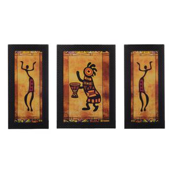 Set of 3 Abstract Tribals Satin Matt Texture UV Art Painting 1