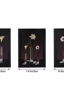 Set of 3 Floral Glass Pot Satin Matt Texture UV Art Painting