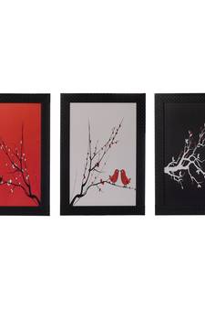 Set of 3 Abstract Tree View Satin Matt Texture UV Art Painting