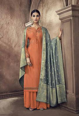 Orange embroidered viscose salwar 1