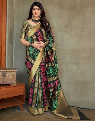 Black woven banarasi silk saree with blouse 1