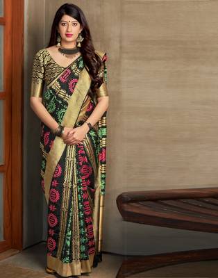 Black woven banarasi silk saree with blouse 2