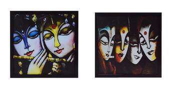 Set of 2 Radha Krishna Satin Matt Texture UV Art Painting 1