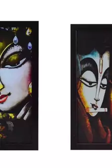 Set of 2 Radha Krishna Satin Matt Texture UV Art Painting