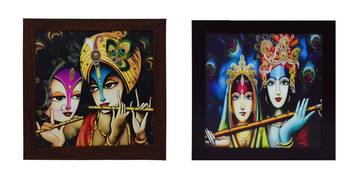 Set of 2 Radha Krishna Satin Matt Texture UV Art Painting 1