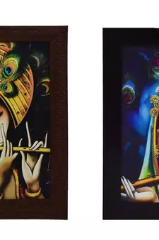 Set of 2 Radha Krishna Satin Matt Texture UV Art Painting