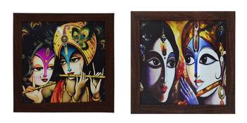 Set of 2 Radha Krishna Satin Matt Texture UV Art Painting 1