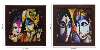 Set of 2 Radha Krishna Satin Matt Texture UV Art Painting 3