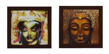 Set of 2 Meditating Buddha Satin Matt Texture UV Art Painting 1